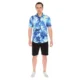 camisa hawaiana de hombre con colores azules y balnco