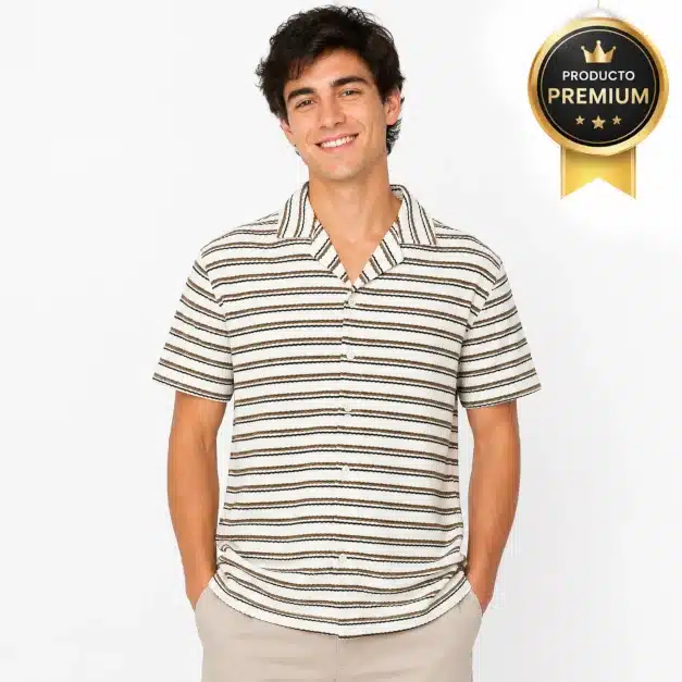 Camisa Tejida de Manga Corta para Hombre - Cuello Cubano - Imagen 1